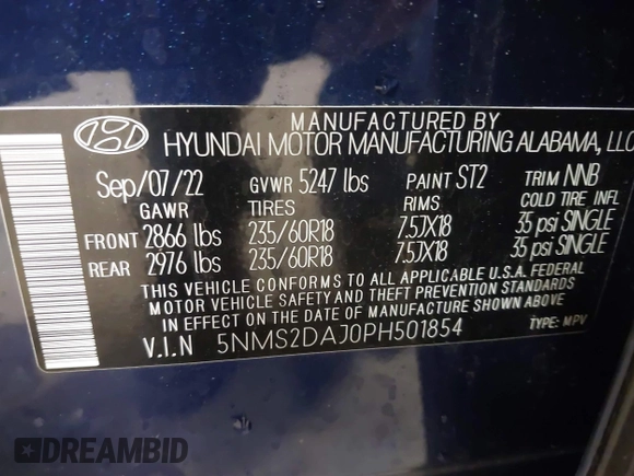 2023 Hyundai Santa Fe SEL z VIN 5NMS2DAJ0PH501854, wystawiony jako IAAI lot #42178952 z przebiegiem 19 119 mil mil oraz . Historia ofert i sprzedaży dostępna na DreamBid. Obrazek 9.