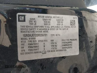 2013 Chevrolet Suburban LT с VIN 1GNSKJE72DR356781, выставлен на аукционе IAAI как лот 41908071 с пробегом 258 688 миль миль и . История ставок и продаж доступна на DreamBid. Изображение 9.