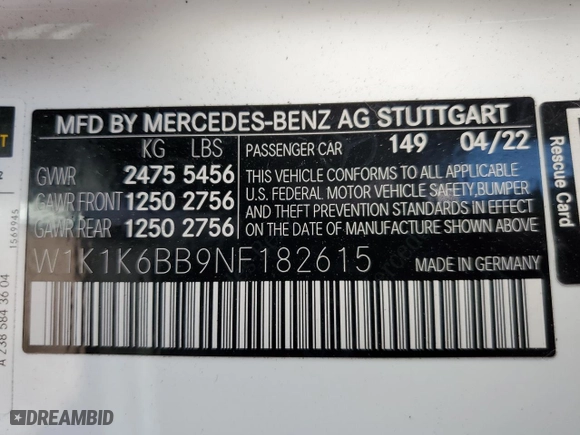 2022 Mercedes-Benz E-Class AMG E 53 with VIN W1K1K6BB9NF182615, listed as a Copart auction lot 42868013 with 7,557 mi miles. Bid and sale history available at carsss.com. Image 12.