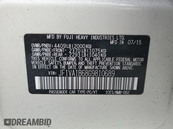 2016 Subaru WRX with VIN JF1VA1B68G9810689, listed as a Copart auction lot 50976585 with 113,470 mi miles and Salvage Title. Bid and sale history available at carsss.com. Image 12.