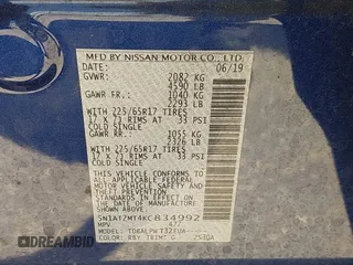 2019 Nissan Rogue S with VIN 5N1AT2MT4KC834992, listed as a IAAI auction lot 42005675 with 14,366 mi miles and . Bid and sale history available at carsss.com. Image 9.