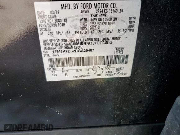 2013 Ford Explorer XLT z VIN 1FM5K7D82DGA29467, wystawiony jako Copart lot #59050995 z przebiegiem 205 950 mil mil oraz Czysty tytuł • Clean title. Historia ofert i sprzedaży dostępna na DreamBid. Obrazek 13.