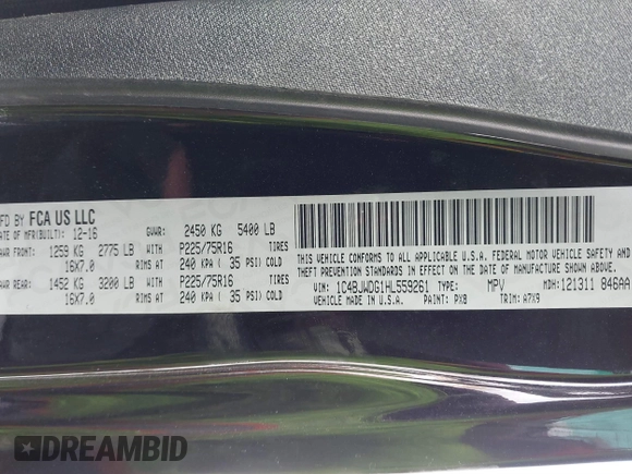2017 Jeep Wrangler Unlimited Sport with VIN 1C4BJWDG1HL559261, listed as a IAAI auction lot 41367792 with 96,284 mi miles. Bid and sale history available at carsss.com. Image 9.