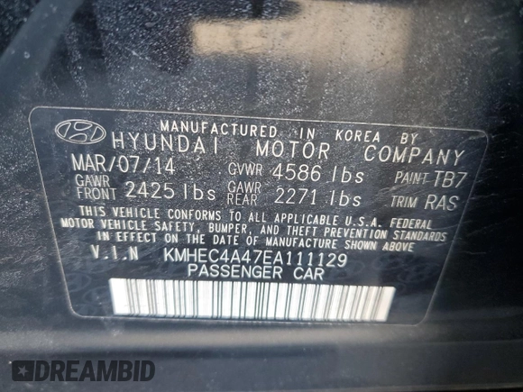 2014 Hyundai Sonata Hybrid Limited with VIN KMHEC4A47EA111129, listed as a Copart auction lot 47437535 with 118,070 mi miles and Clean Title. Bid and sale history available at carsss.com. Image 12.