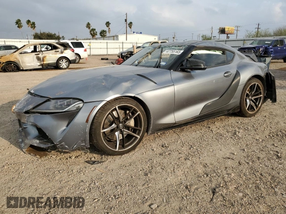 2021 Toyota GR Supra 3.0 with VIN WZ1DB0C00MW045841, listed as a Copart auction lot 47755165 with 0 mi miles and Salvage Title. Bid and sale history available at carsss.com. Image 1.