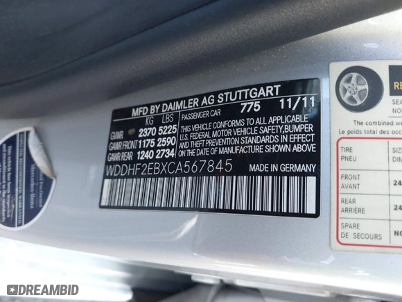 2012 Mercedes-Benz E-Class E 350 Luxury BlueTEC with VIN WDDHF2EBXCA567845, listed as a IAAI auction lot 40588402 with 93,930 mi miles. Bid and sale history available at carsss.com. Image 9.