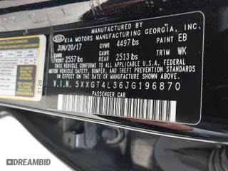 2018 Kia Optima S with VIN 5XXGT4L36JG196870, listed as a IAAI auction lot 41936011 with 92,468 mi miles. Bid and sale history available at carsss.com. Image 9.