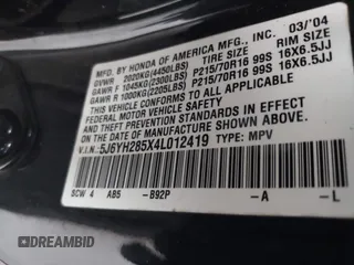 2004 Honda Element EX with VIN 5J6YH285X4L012419, listed as a IAAI auction lot 42218909 with 58,821 mi miles and . Bid and sale history available at DreamBid. Image 9.