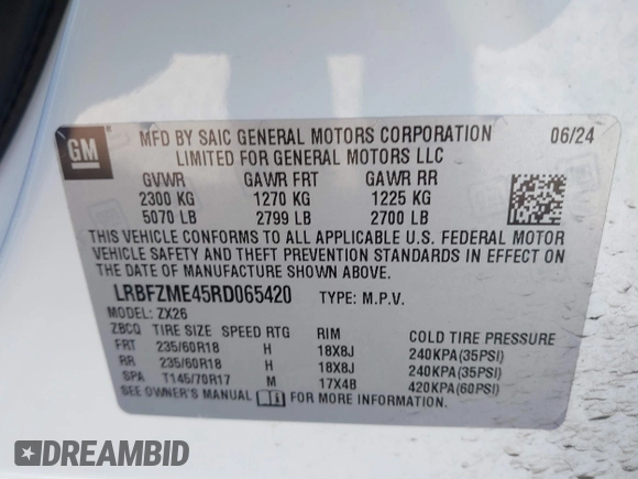 2024 Buick Envision Preferred with VIN LRBFZME45RD065420, listed as a IAAI auction lot 41884032 with 9,296 mi miles and . Bid and sale history available at DreamBid. Image 9.