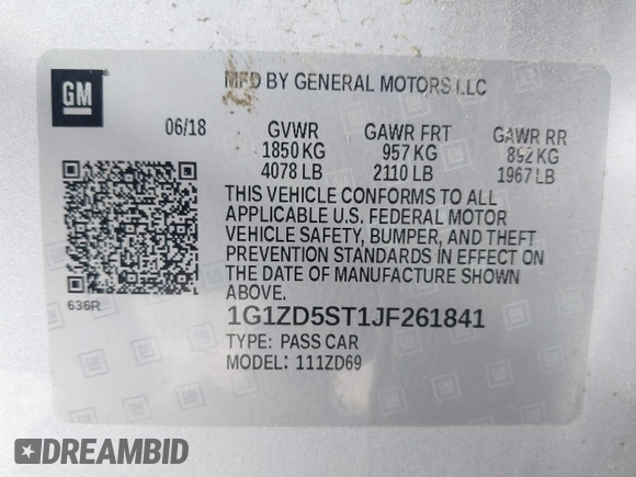 2018 Chevrolet Malibu LT z VIN 1G1ZD5ST1JF261841, wystawiony jako IAAI lot #41887177 z przebiegiem 128 213 mil mil oraz . Historia ofert i sprzedaży dostępna na DreamBid. Obrazek 9.