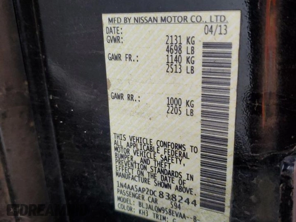 2013 Nissan Maxima SV with VIN 1N4AA5AP2DC838244, listed as a Copart auction lot 54429755 with 157,298 mi miles and Clean Title. Bid and sale history available at DreamBid. Image 12.