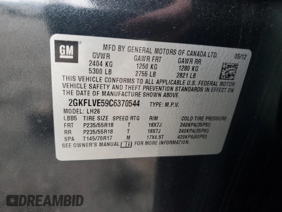 2012 GMC Terrain SLT-1 with VIN 2GKFLVE59C6370544, listed as a Copart auction lot 49002985 with 114,285 mi miles and Clean Title. Bid and sale history available at carsss.com. Image 13.