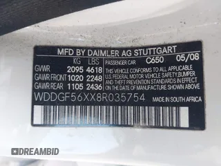 2008 Mercedes-Benz C 350 Sport with VIN WDDGF56XX8R035754, listed as a IAAI auction lot 41874656 with 208,523 mi miles and . Bid and sale history available at DreamBid. Image 9.