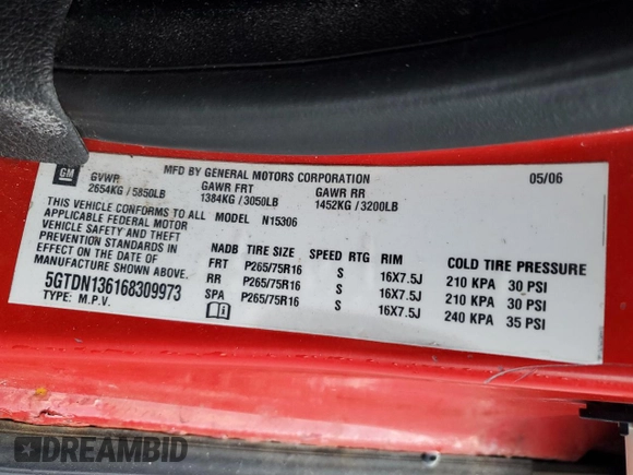 2006 Hummer H3 with VIN 5GTDN136168309973, listed as a Copart auction lot 86716294 with 203,651 mi miles and Clean Title. Bid and sale history available at DreamBid. Image 13.