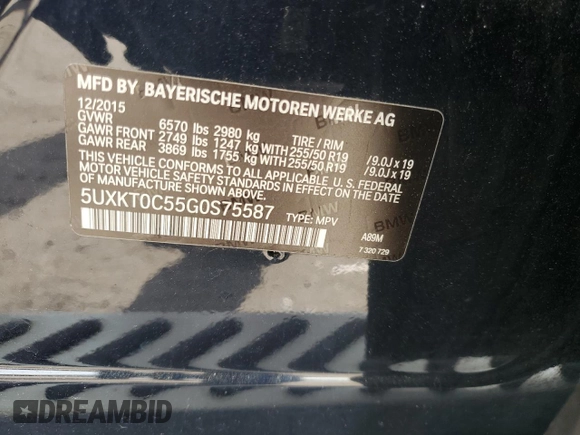 2016 BMW X5 xDrive40e with VIN 5UXKT0C55G0S75587, listed as a Copart auction lot 55342885 with 84,779 mi miles and Clean Title. Bid and sale history available at DreamBid. Image 13.