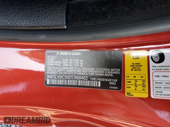 2013 BMW M6 z VIN WBSLX9C58DC968462, wystawiony jako Copart lot #76164044 z przebiegiem 45 349 mil mil oraz Szkoda całkowita • Salvage title. Historia ofert i sprzedaży dostępna na DreamBid. Obrazek 13.