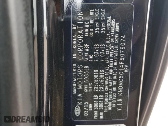 2015 Kia Sedona SX with VIN KNDMC5C14F6079074, listed as a Copart auction lot 45045815 with 105,414 mi miles and Clean Title. Bid and sale history available at carsss.com. Image 13.