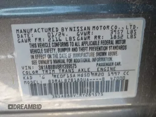 2024 Nissan Sentra S with VIN 3N1AB8BV8RY289575, listed as a IAAI auction lot 41358660 with 30,388 mi miles. Bid and sale history available at carsss.com. Image 9.