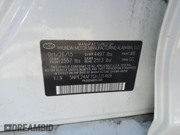 2016 Hyundai Sonata SE with VIN 5NPE24AF7GH331469, listed as a Copart auction lot 49124285 with 136,221 mi miles and Salvage Title. Bid and sale history available at DreamBid. Image 12.