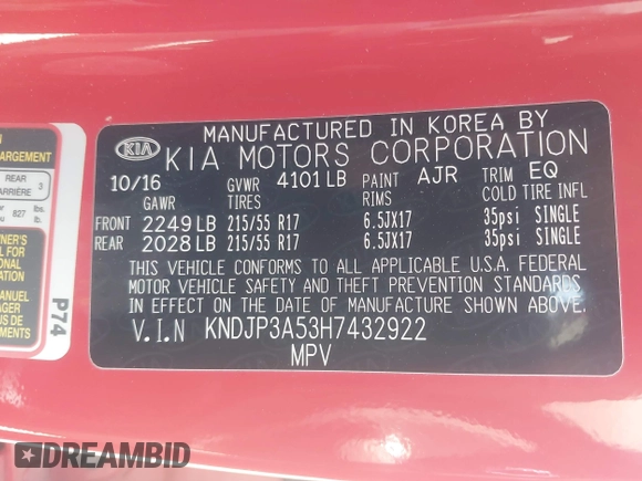2017 Kia Soul + with VIN KNDJP3A53H7432922, listed as a IAAI auction lot 42055889 with 67,628 mi miles and . Bid and sale history available at DreamBid. Image 9.