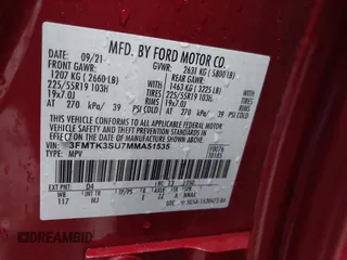 2021 Ford Mustang Mach-E Premium с VIN 3FMTK3SU7MMA51535, выставлен на аукционе IAAI как лот 41965460 с пробегом Не указан миль и . История ставок и продаж доступна на DreamBid. Изображение 9.