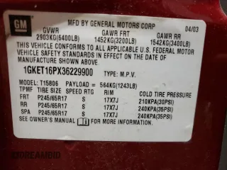 2003 GMC Envoy SLE with VIN 1GKET16PX36229900, listed as a Copart auction lot 64891454 with 201,586 mi miles and Non Repairable. Bid and sale history available at DreamBid. Image 13.