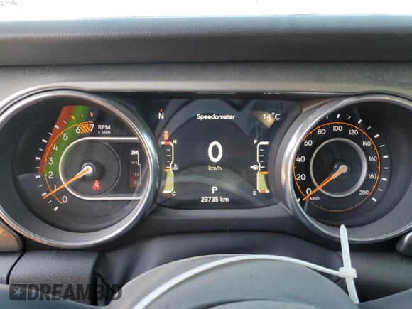 2023 Jeep Wrangler Sahara with VIN 1C4HJXEG5PW632336, listed as a Copart auction lot 54226405 with 23,735 mi miles and Salvage title. Bid and sale history available at DreamBid. Image 9.