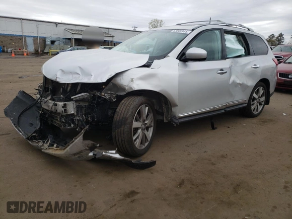 2014 Nissan Pathfinder Platinum with VIN 5N1AR2MM9EC707683, listed as a Copart auction lot 53801935 with 107,011 mi miles and Salvage Title. Bid and sale history available at carsss.com. Image 1.