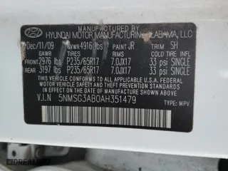 2010 Hyundai Santa Fe GLS with VIN 5NMSG3AB0AH351479, listed as a Copart auction lot 45134225 with 120,071 mi miles and Salvage Title. Bid and sale history available at carsss.com. Image 16.