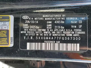2015 Kia Optima LX with VIN 5XXGM4A77FG367300, listed as a Copart auction lot 49501755 with 101,104 mi miles and Salvage Title. Bid and sale history available at carsss.com. Image 12.