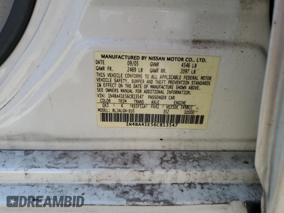 2006 Nissan Maxima 3.5 SE with VIN 1N4BA41E56C813547, listed as a Copart auction lot 71209564 with 178,680 mi miles and Salvage Title. Bid and sale history available at carsss.com. Image 12.