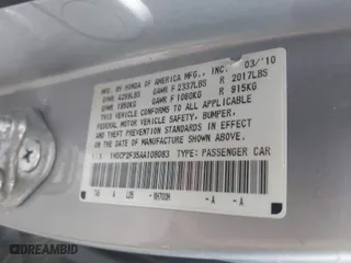 2010 Honda Accord Sdn LX with VIN 1HGCP2F35AA108083, listed as a IAAI auction lot 41816795 with 177,597 mi miles. Bid and sale history available at carsss.com. Image 9.