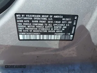2012 Volkswagen Passat SE с VIN 1VWBP7A3XCC002571, выставлен на аукционе IAAI как лот 42138635 с пробегом 131 052 миль миль и . История ставок и продаж доступна на DreamBid. Изображение 9.