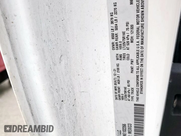 2022 Ram ProMaster Cargo with VIN 3C6LRVNG4NE102266, listed as a Copart auction lot 46635035 with 56,151 mi miles and Salvage Title. Bid and sale history available at DreamBid. Image 12.
