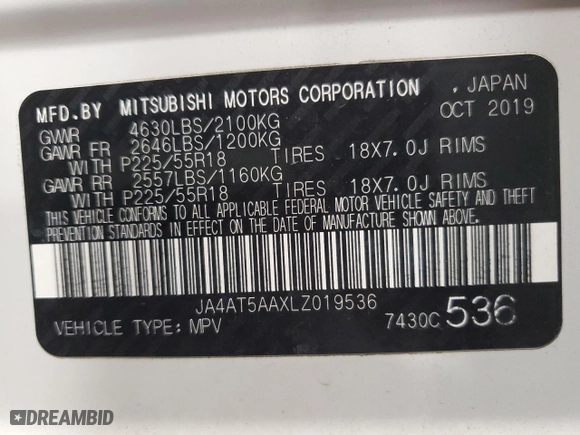 2020 Mitsubishi Eclipse Cross SE with VIN JA4AT5AAXLZ019536, listed as a Copart auction lot 71336204 with 24,543 mi miles and Salvage Title. Bid and sale history available at carsss.com. Image 16.