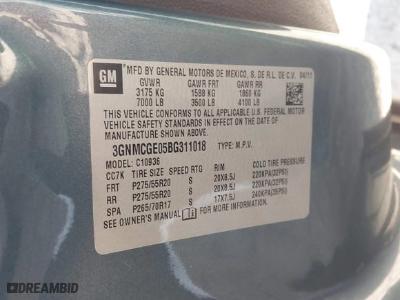 2011 Chevrolet Avalanche LTZ with VIN 3GNMCGE05BG311018, listed as a IAAI auction lot 41450332 with 1 mi miles. Bid and sale history available at carsss.com. Image 9.