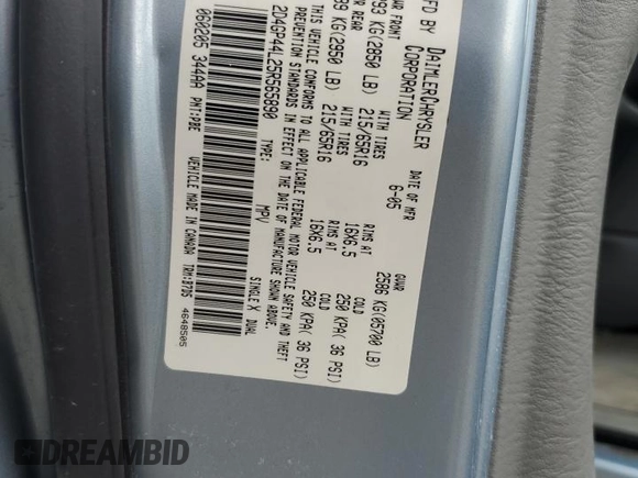2005 Dodge Caravan SXT with VIN 2D4GP44L25R565890, listed as a Copart auction lot 42324244 with 203,174 mi miles and Non Repairable. Bid and sale history available at carsss.com. Image 13.