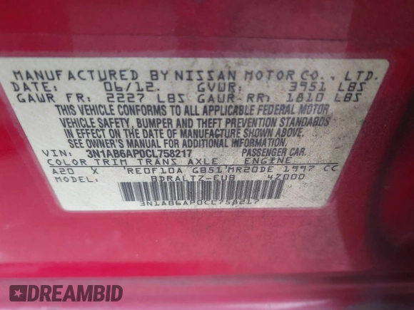 2012 Nissan Sentra SL z VIN 3N1AB6AP0CL758217, wystawiony jako IAAI lot #41742605 z przebiegiem 111 245 mil mil oraz . Historia ofert i sprzedaży dostępna na DreamBid. Obrazek 9.