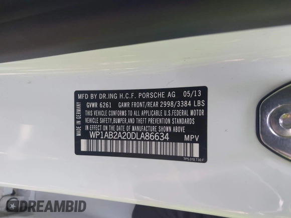 2013 Porsche Cayenne S with VIN WP1AB2A20DLA86634, listed as a IAAI auction lot 42318266 with 82,994 mi miles and . Bid and sale history available at DreamBid. Image 9.