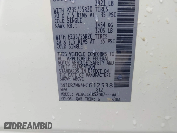 2017 Nissan Pathfinder S with VIN 5N1DR2MN4HC612538, listed as a IAAI auction lot 41699407 with 63,762 mi miles and . Bid and sale history available at DreamBid. Image 9.