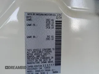 2025 Nissan Altima SV z VIN 1N4BL4DV5SN353777, wystawiony jako Copart lot #57361185 z przebiegiem 6 047 mil mil oraz Szkoda całkowita • Salvage title. Historia ofert i sprzedaży dostępna na DreamBid. Obrazek 12.