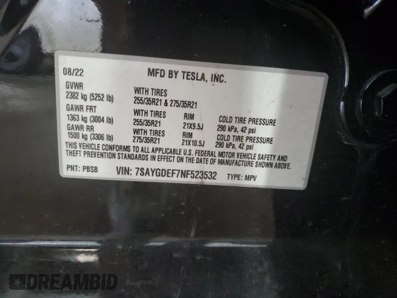 2022 Tesla Model Y Performance z VIN 7SAYGDEF7NF523532, wystawiony jako Copart lot #59949915 z przebiegiem 50 428 mil mil oraz Szkoda całkowita • Salvage title. Historia ofert i sprzedaży dostępna na DreamBid. Obrazek 13.