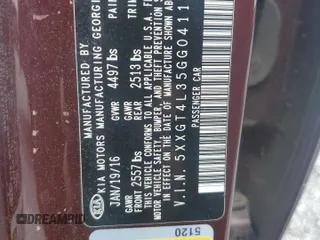 2016 Kia Optima LX with VIN 5XXGT4L35GG041185, listed as a Copart auction lot 50171935 with 165,619 mi miles and Salvage title. Bid and sale history available at DreamBid. Image 12.
