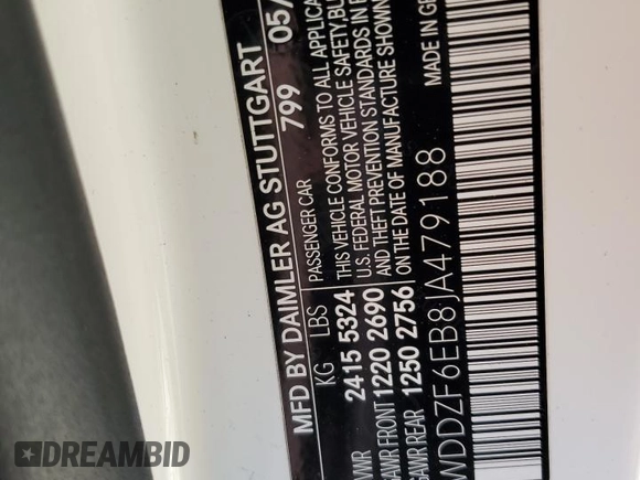 2018 Mercedes-Benz E-Class AMG E 43 with VIN WDDZF6EB8JA479188, listed as a Copart auction lot 86960244 with 61,271 mi miles and Salvage Title. Bid and sale history available at carsss.com. Image 12.