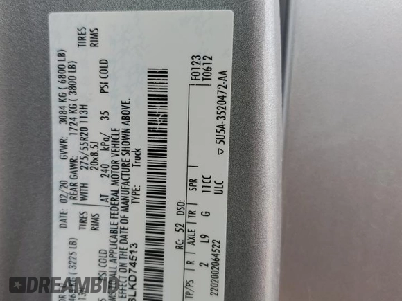 2020 Ford F-150 XL z VIN 1FTEW1C58LKD74513, wystawiony jako Copart lot #56746325 z przebiegiem 76 509 mil mil oraz Szkoda całkowita • Salvage title. Historia ofert i sprzedaży dostępna na DreamBid. Obrazek 12.