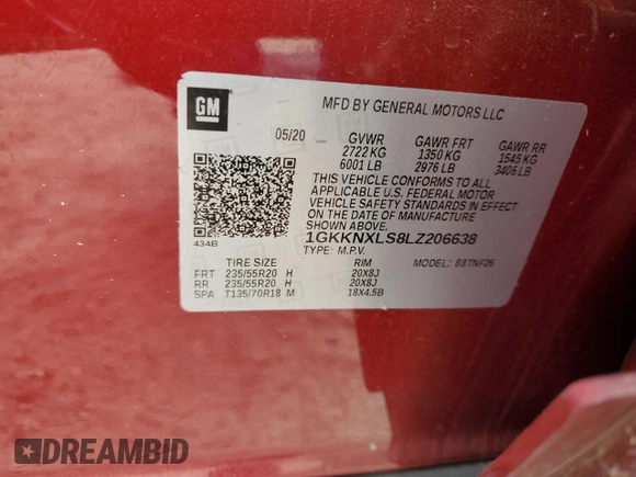 2020 GMC Acadia Denali with VIN 1GKKNXLS8LZ206638, listed as a Copart auction lot 48925845 with 44,652 mi miles and Salvage title. Bid and sale history available at DreamBid. Image 15.