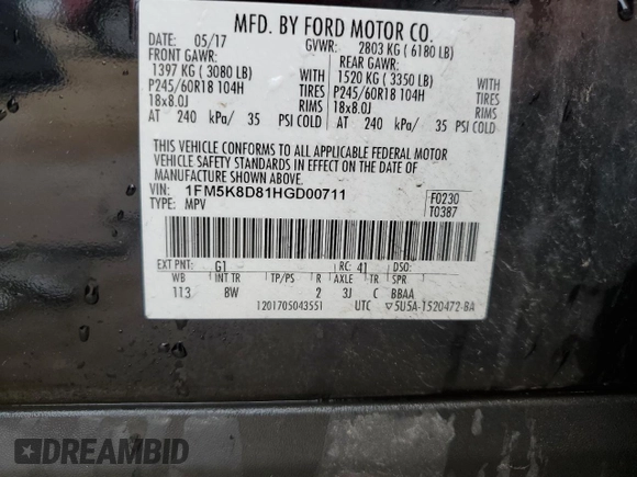 2017 Ford Explorer XLT с VIN 1FM5K8D81HGD00711, выставлен на аукционе Copart как лот 61385325 с пробегом 162 028 миль миль и Списание • Salvage title. История ставок и продаж доступна на DreamBid. Изображение 13.