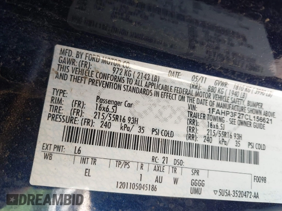 2012 Ford Focus SE with VIN 1FAHP3F27CL156621, listed as a IAAI auction lot 42092635 with 169,366 mi miles. Bid and sale history available at carsss.com. Image 9.