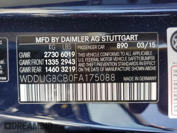 2015 Mercedes-Benz S 550 with VIN WDDUG8CB0FA175088, listed as a Copart auction lot 53629325 with 44,873 mi miles and Salvage Title. Bid and sale history available at carsss.com. Image 13.