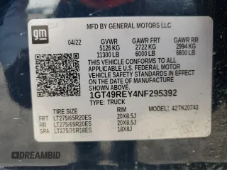 2022 GMC Sierra 2500HD Denali z VIN 1GT49REY4NF295392, wystawiony jako Copart lot #53458505 z przebiegiem 67 522 mil mil oraz Czysty tytuł • Clean title. Historia ofert i sprzedaży dostępna na DreamBid. Obrazek 12.